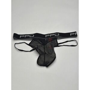 PPU UNDERWEAR Men's Black Mesh Jockstrap Thong Underwear Size XL NWT